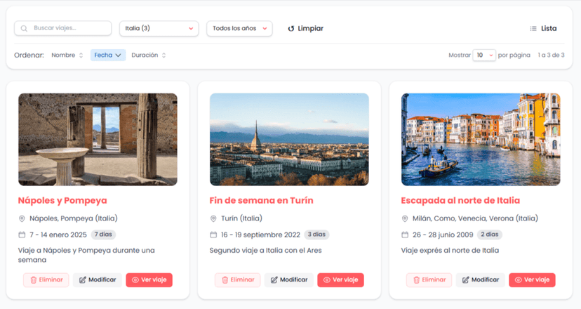 Filtro por destinos de Lugavia